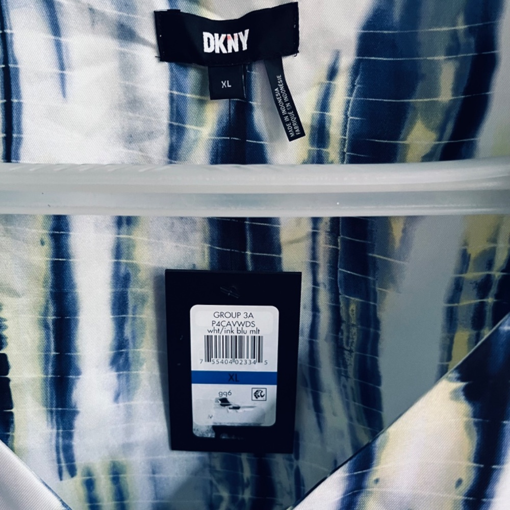 DKNY Women's Short Puff Sleeve Ruched Tie Dye Blouse Top Size XL - Picture 6 of 15